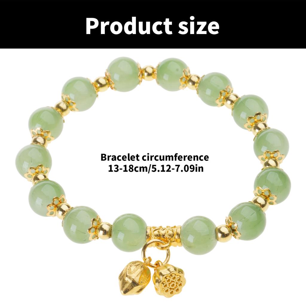 Women Bracelet with Elastic Cord Glass Beads Lotuses Flower Pendant Wristchain Traditional Chinese Style Handchain