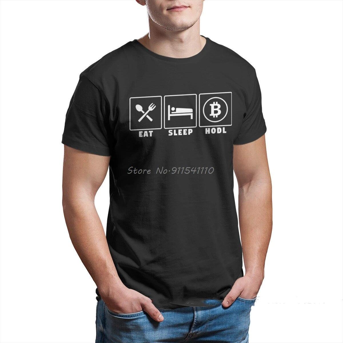 

Eat Sleep Hodl Bitcoin Sign Art Сатоши Накамото Футболка Панк Тканевый принт Крутая графическая футболка Топы для унисекс Harajuku Уличная одежда Унисекс