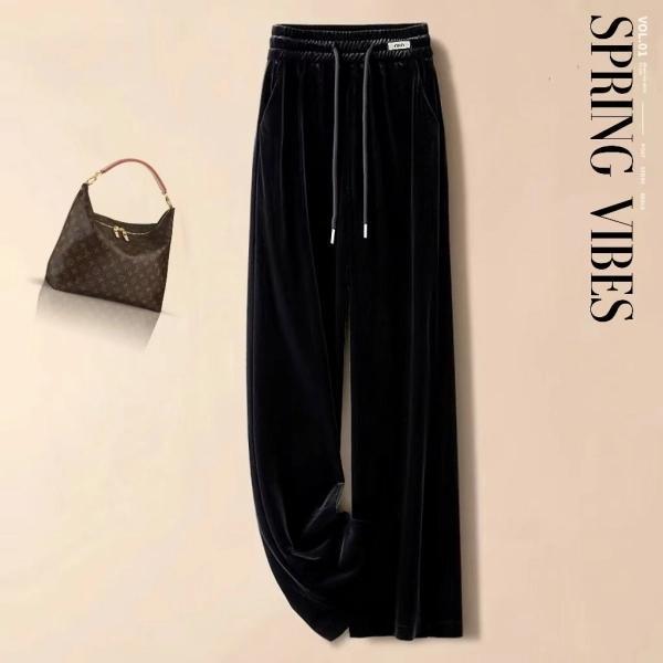 Fleece-Lined Gold Velvet High-Waisted Straight-Leg Pants (2025 Winter Edition)