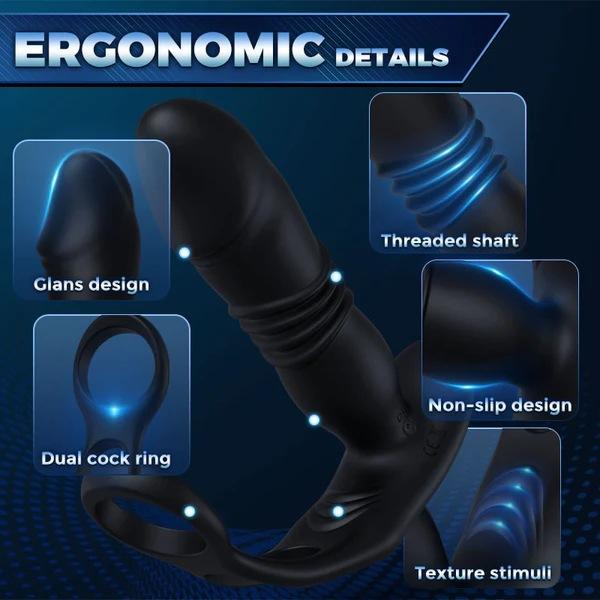 Silicone Anal Vibrator Thrusting Prostate Stimulator Massager Delay Ejaculation Lock Ring Anal Butt Plug Sex Toys Dildos for Men