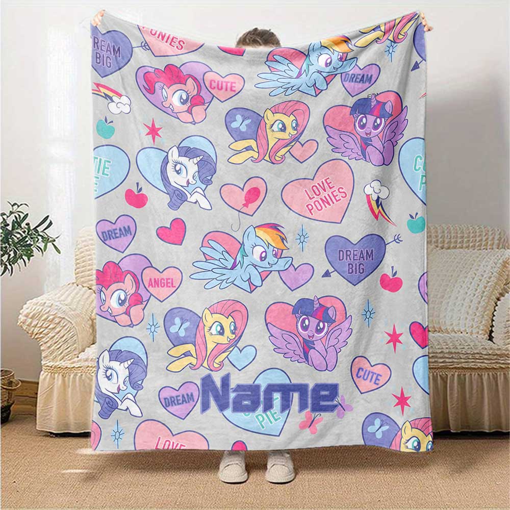Little Pony (12) Customize Your Name Blanket Throw Personalized Blanket Soft Warm Cozy Perfect for Office Livingroom Nap Bed for All Occasions