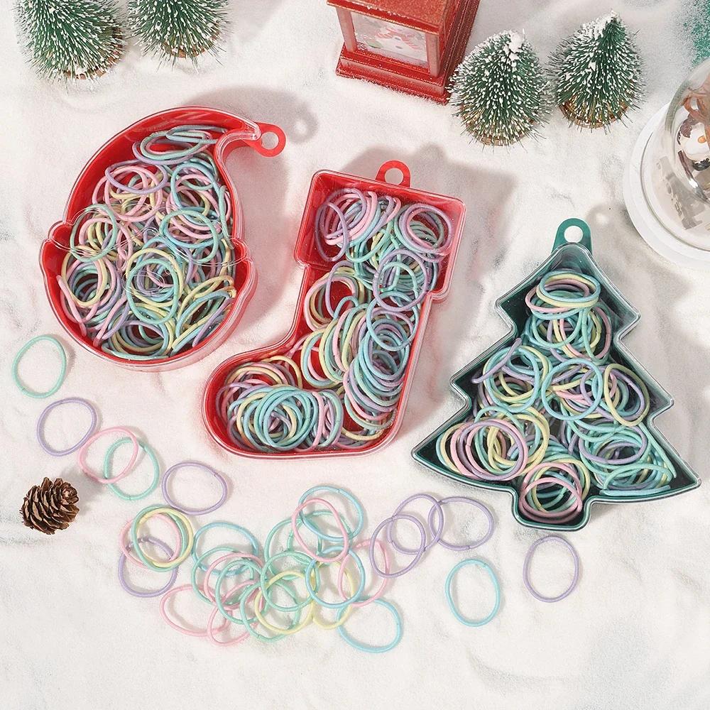 

100Pcs Christmas Gifts Box Colourful Ponytail Holder Rubber Band Hair Accessories Set Baby Girls 2.5cm Kids Hair Ring