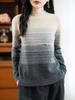 Women's 100% Wool Waffle Knit Color-Block Sweater - Retro Diamond Pattern, Loose Fit for Autumn/Winter