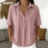 JPNTKY Women's Fashion Casual Solid Color Print 1/2 Sleeves POLO Neck Blouses & Shirts