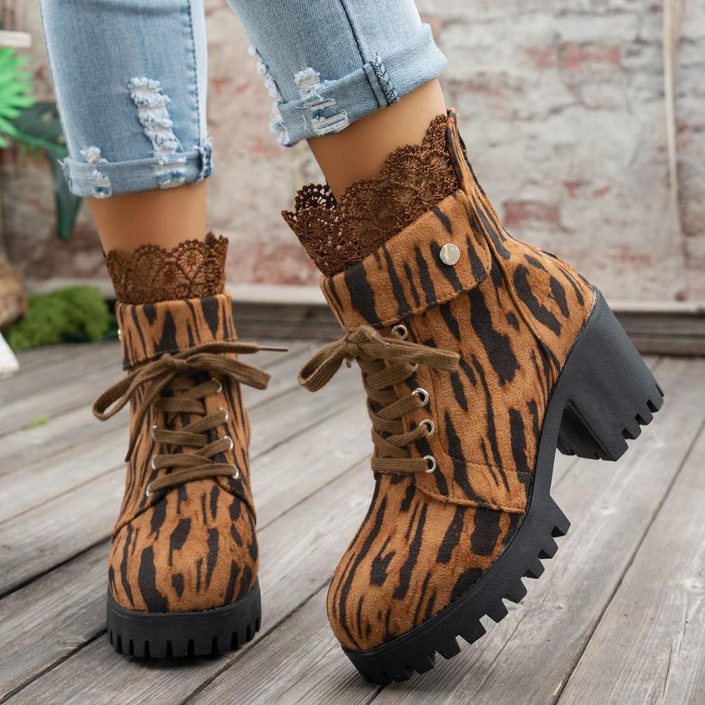 Korean Style Chunky Heel Lace-up Women's Ankle Boots - Autumn/Winter Martin Boots