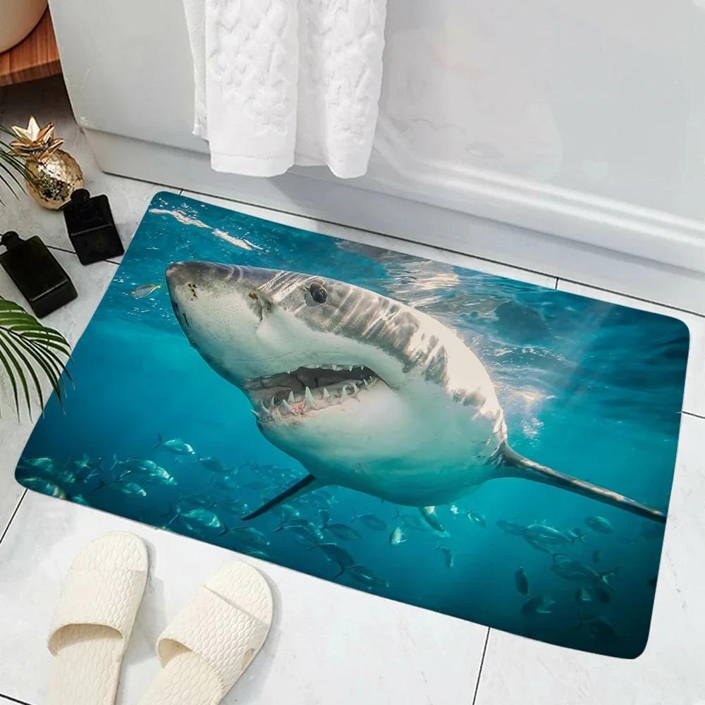 3D Shark Creative Entrance Doormat Deep Sea Shark Bathroom Door Mat Anti Slip Pad Kitchen Mat Welcome Mat Door Mat Entrance
