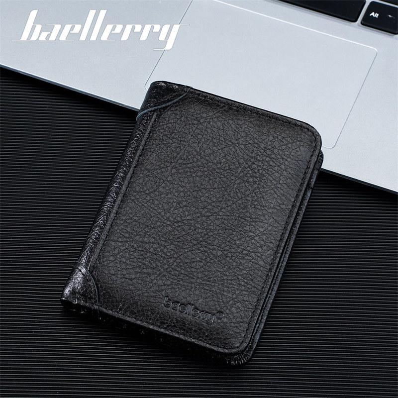 Baellerry Vintage Design Tri-fold Genuine Leather Short Wallets for Men Business ID Card Holder Cash Pack Money Bags