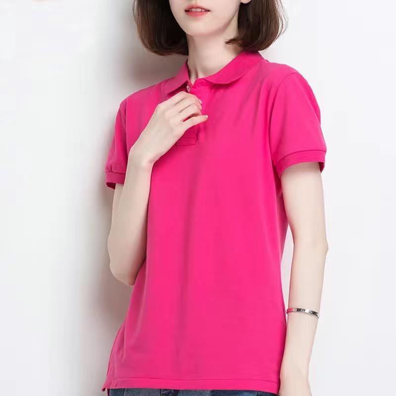 Women's Basic Solid Color Short-sleeved POLO Shirts Summer Knitted Tops Daily Casual Models Can Be Machine Washed and Dry Cleane