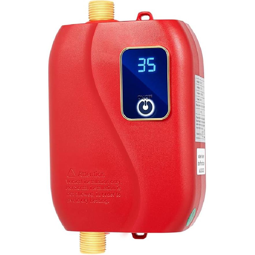 Электрический мини-баковый водонагреватель, водонагреватель с ЖК-цифровым дисплеем, 110 В 3000 Вт Мини-электрический проточный водонагреватель для ванной комнаты красный