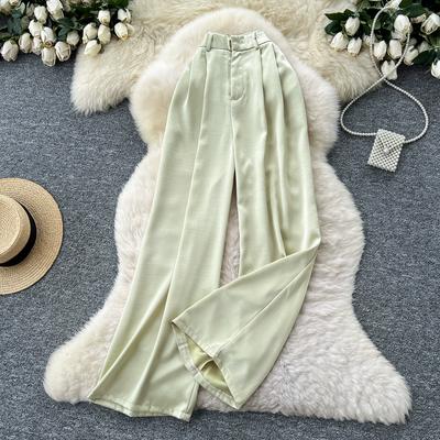 Summer Women Casual Smooth Satin High Waist Pant Trouser with Pocket for Girls