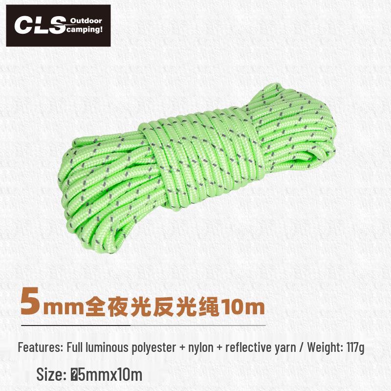 Outdoor Tent Accessory: 10M Reflective Rope, 5mm Thick, Ground Pegs, Windproof Guyline, Clothesline, Awning