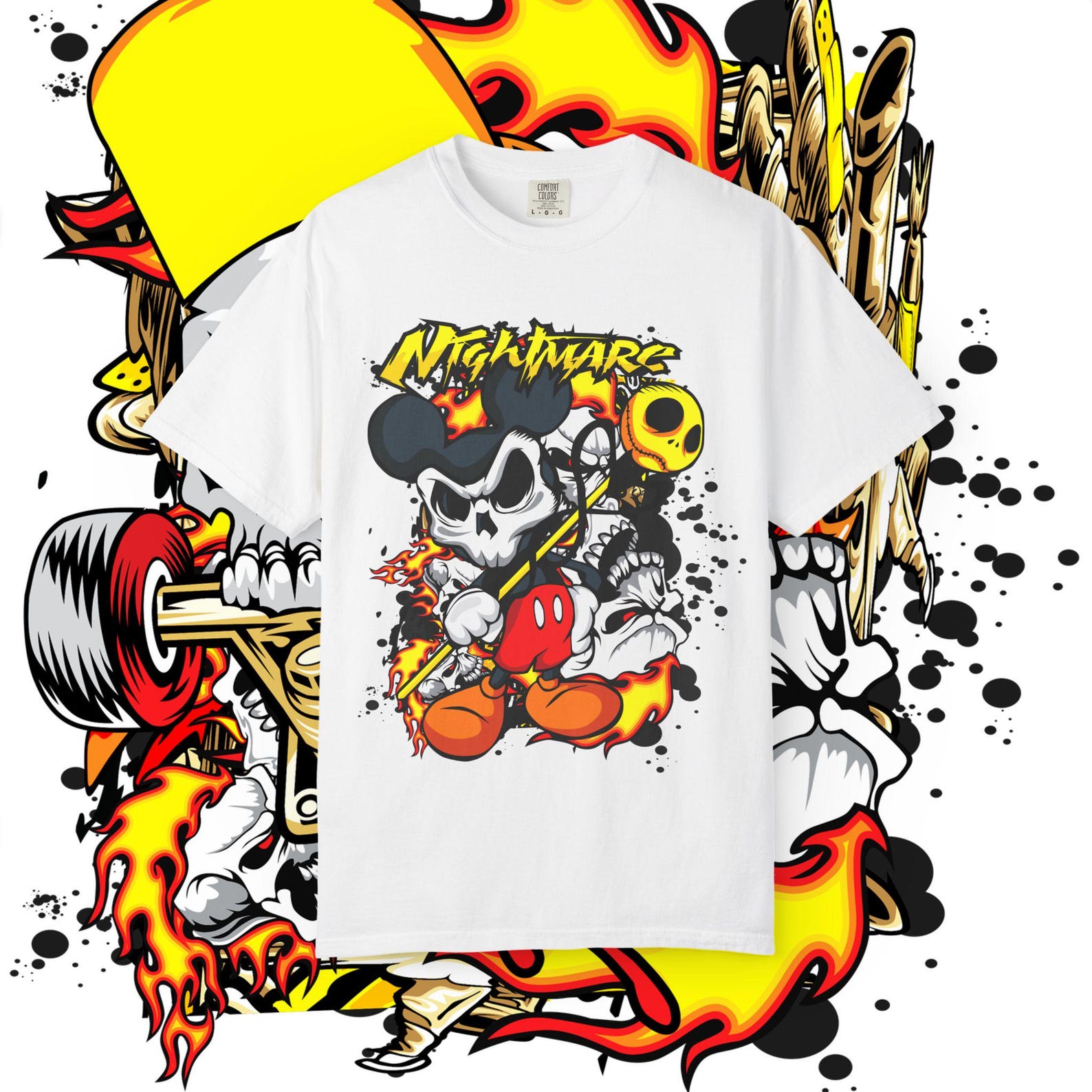 Nightmare Skull Mouse graphic T-Shirt | Skull, Flames, Skate S