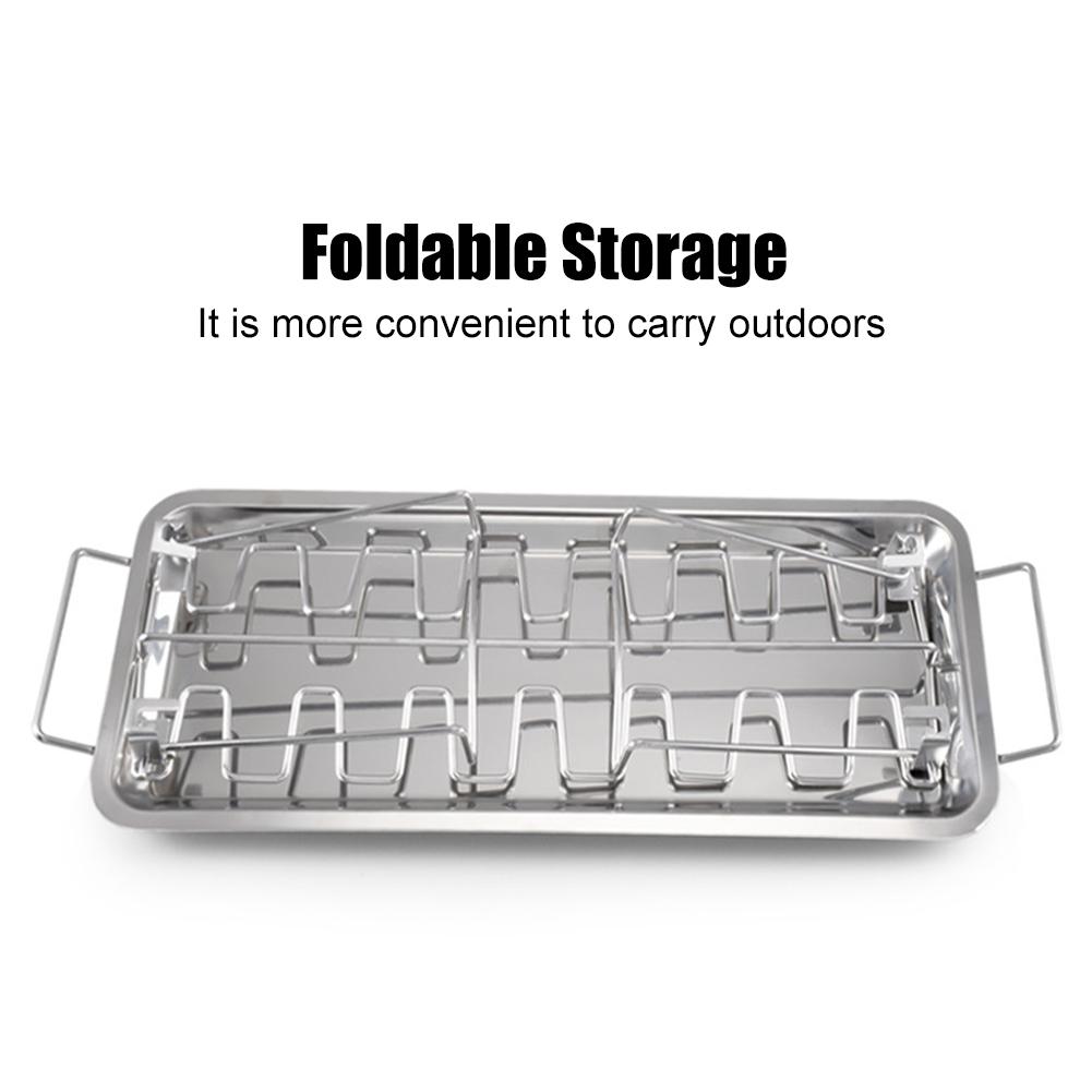 BBQ Beef Chicken Leg Wing Grill Stainless Steel Folde Drumsticks Holder Oven Roaster Stand with Drip Pan Tools