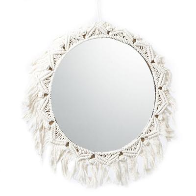 Handmade Woven Hanging Wall Mirror Bohemian Antique Braided Cotton Rope Macrame Fringe Tassels Tapestry Round for Dropshipping