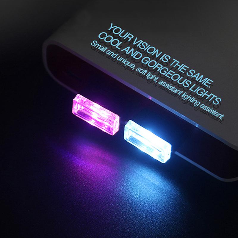 Car Mini USB LED Atmosphere Lights Decorative Lamp Interior Light PC Portable Plug Ambient White Emergency Lights Blue