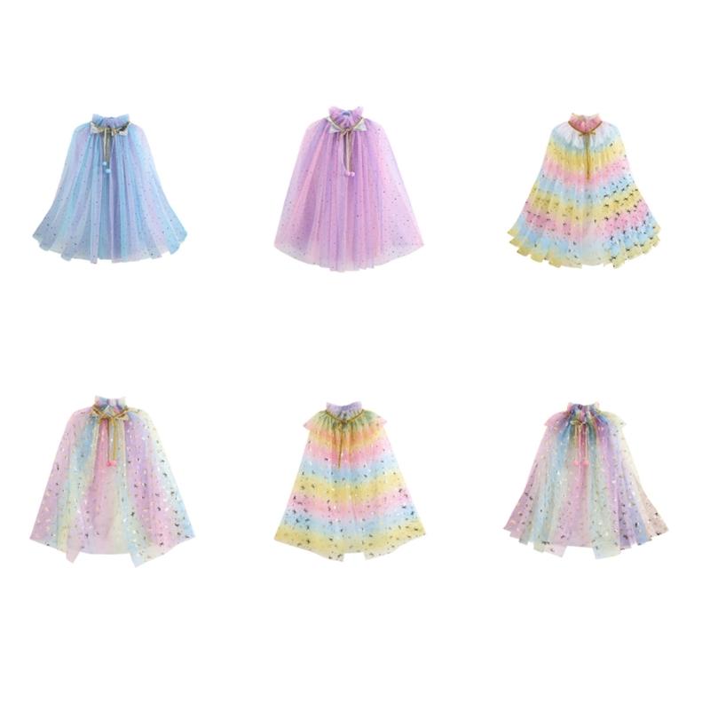 Girls Lightweight Sheer Princess Cape for Fantasy Dressing Up and Birthday Parties Soft Nylon Fabric Costume Accessory