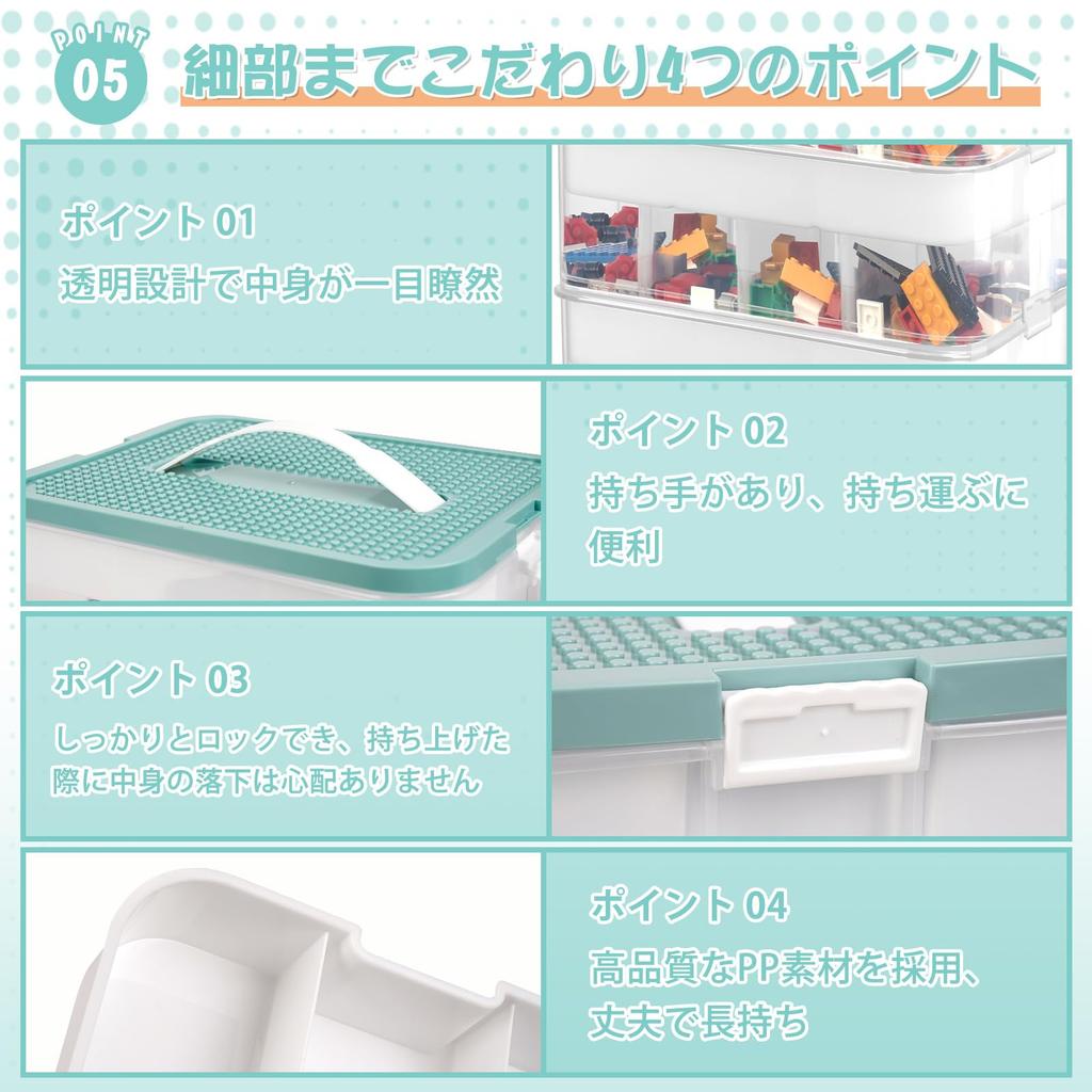 LAMPTOP Toy Storage Box with Lid for Lego, Duplo, and Toys, 3-Tier Stackable Plastic Storage Box for Kids, Transparent, Organized (Green)