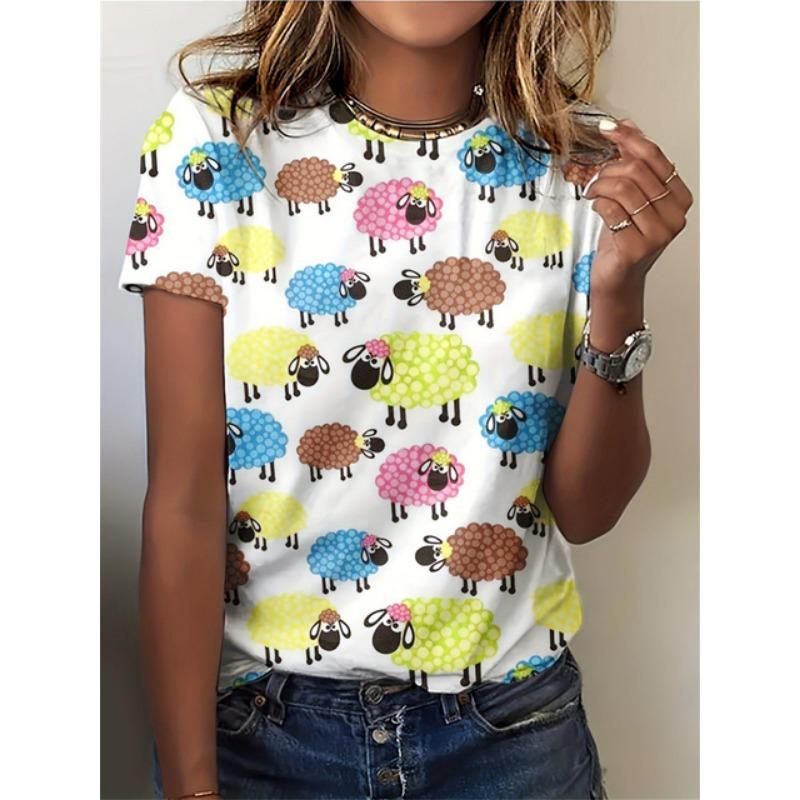 2025 Cartoon Katze Damen T-Shirts Mode Top T-Shirt 3D T-Shirt Harajuku Lässig Kurzarm O-Ausschnitt Übergroße Damenbekleidung