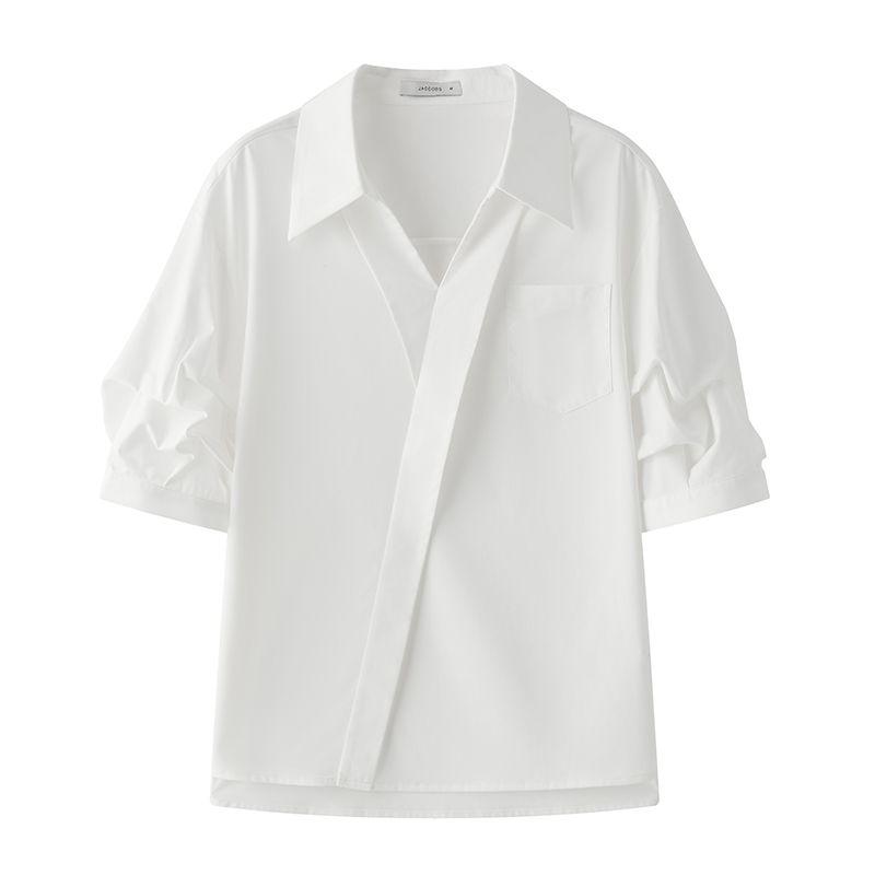 

Yake s Short-Sleeved Shirt 2024 Summer Niche Style Snow Frost White S