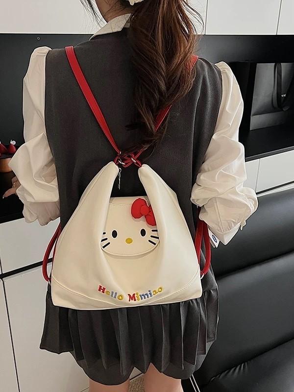 Hello Kitty Backpack For Women Girls Pu Material Large Capacity Daily Use
