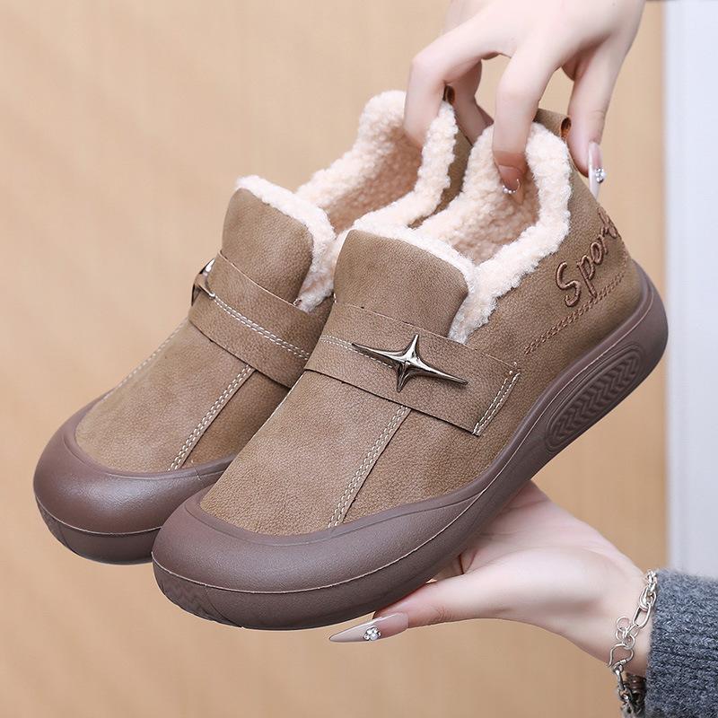 Boken Shoes Women's Winter New Collection with Velvet Warm Cotton Shoes Women's Thick Soled Snow Boots Casual Cotton Boots