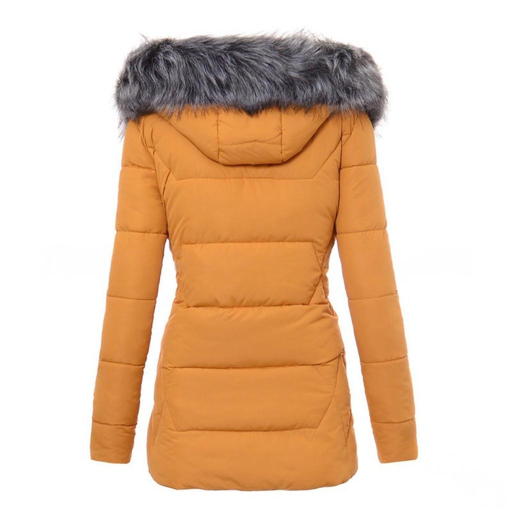 Women's Casual Fashion Solid Color Long Sleeve Long Style Windproof Warm Plush Hooded Cotton Coat