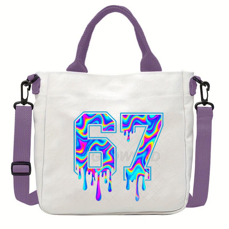 Steal a Brainrot 67 Unicorn Printed Student Crossbody Bag Casual Canvas Shoulder Bags