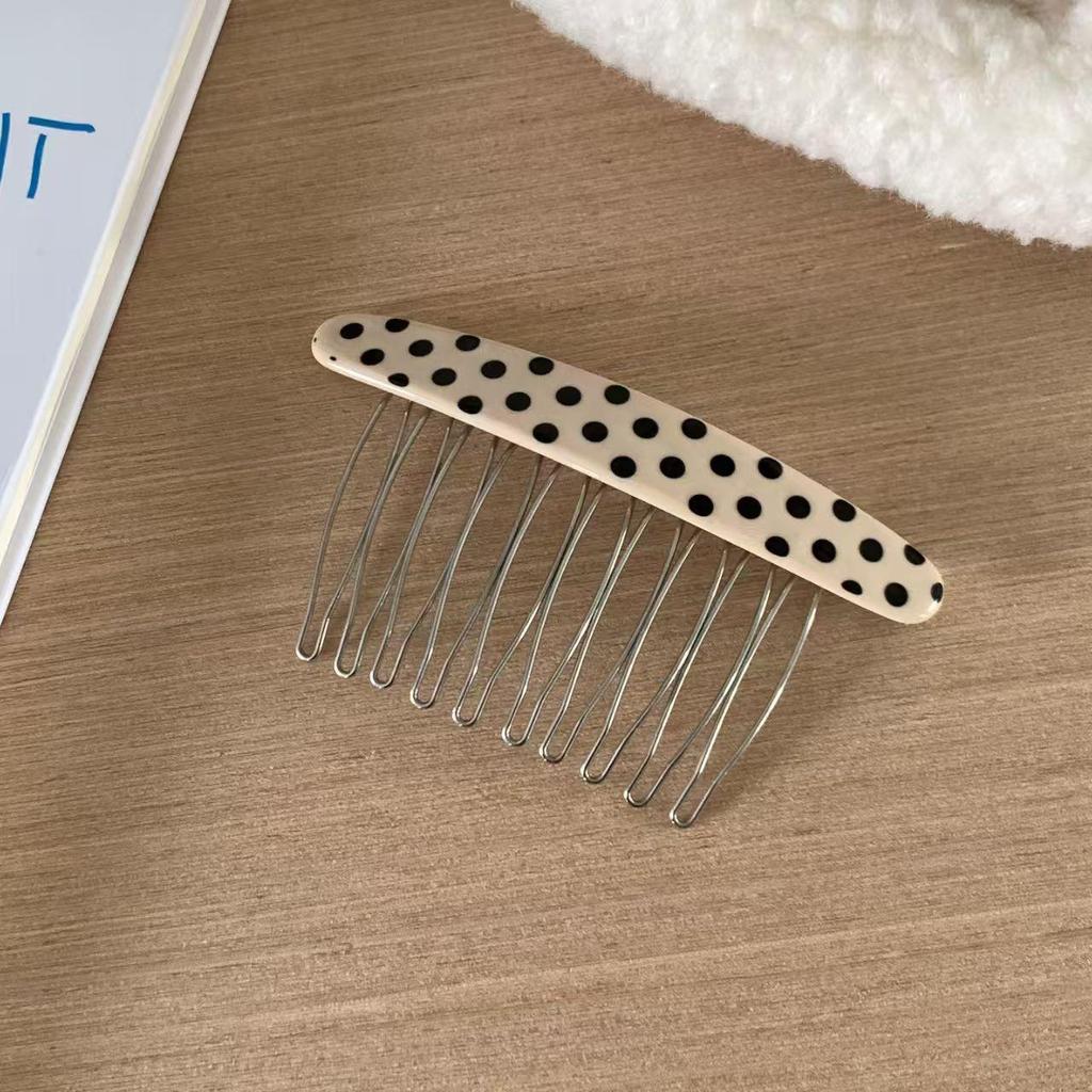 Polka Dot Oval Insert Comb for Hair Taming and Styling, Cellulose Acetate Hairpin for Women
