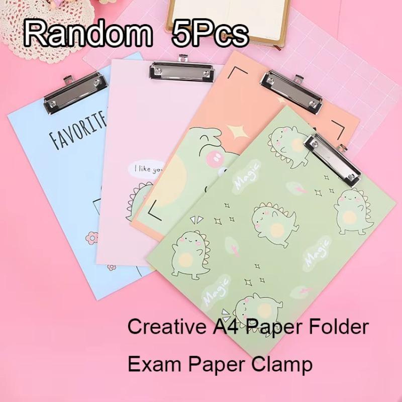 

5Pcs A4 Folder Board, Multifunctional Cartoon Thick Cardboard Clip, File Book Board Clip, Study Stationery, Writing Pad Random style 5Pcs
