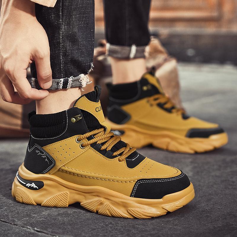Hot Selling Men's Lace-up Ankle Boots 2025 Autumn High Top Man Platform Boots Comfort Non-Slip Motorcycle Boots Men Work Shoes