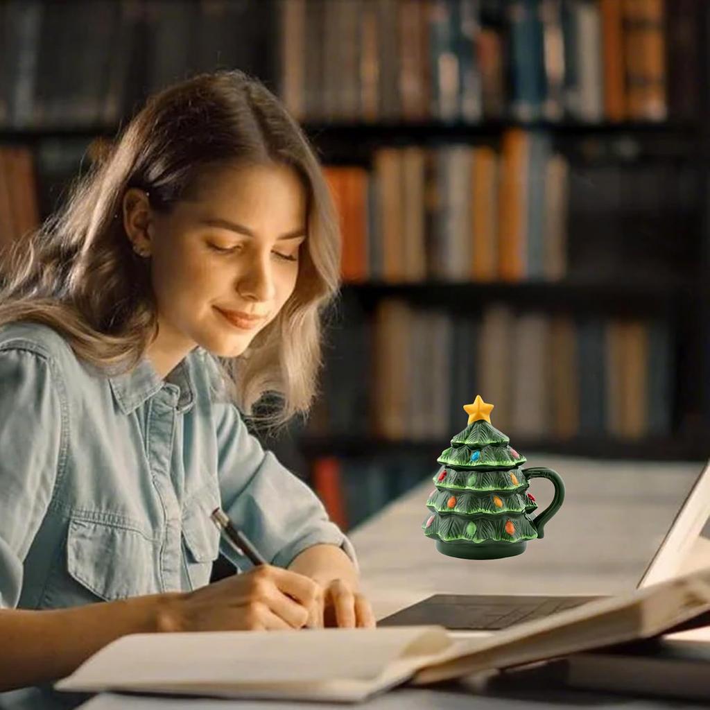 Christmas 16 Oz Green Nostalgic Ceramic Tree Lid Mug