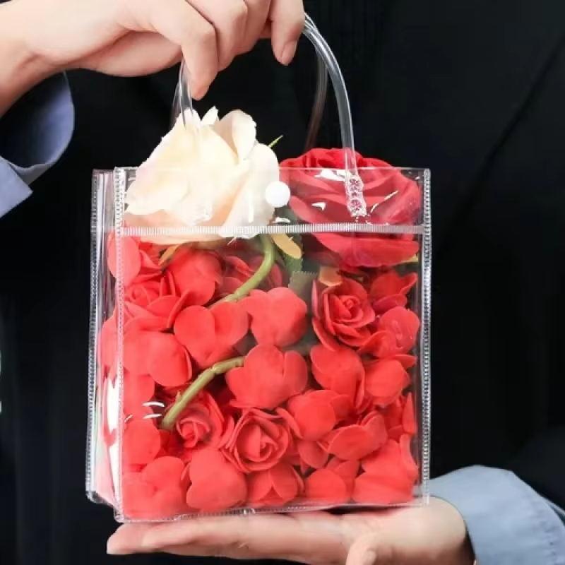 24pcs Transparent Bag with Handles Bags For Christmas Halloween Holiday Gift Birthday Wedding Class Back To School Clear PVC Bag