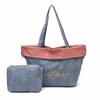 Women's Double-Sided Denim Bag Plaid Shoulder Tote Bag