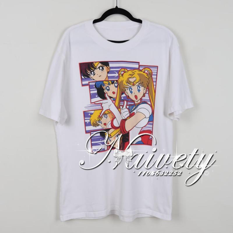 2026 New Arrival Sailor Moon Cartoon Print Tshirt Soft Cotton Oversized Casual Unisex Tee For Adult Kids Daily Wear Short Sleeve