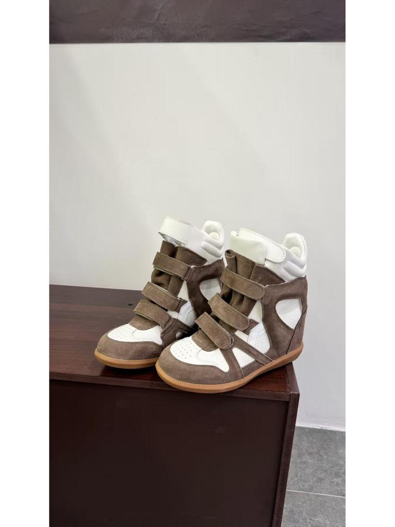 Autumn 2025 Velcro Women's Color Block High-Top Wedge Sneakers with Hidden Heel