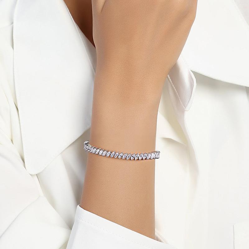 European and American adjustable zircon bracelet single row prismatic stone versatile fashion bracelet simple design jewelry