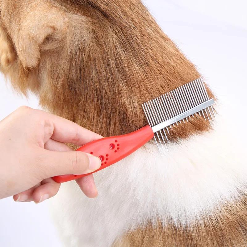 Spazzola per Cani a Doppia Faccia Rimuovi Peli Pettine Gatti Articoli per Animali Domestici Toelettatura Pettine a Denti Fini per Animali Strumento di Pulizia Spazzola per Pidocchi Cani