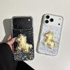 For iPhone 17 Pro Case Sparkling Glitter PC Phone Cover with Golden Horse Ornament