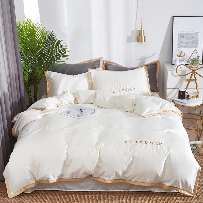 Buy 4pcs Luxury Bedding Set Solid Color Bed Cover Sheets Microfiber