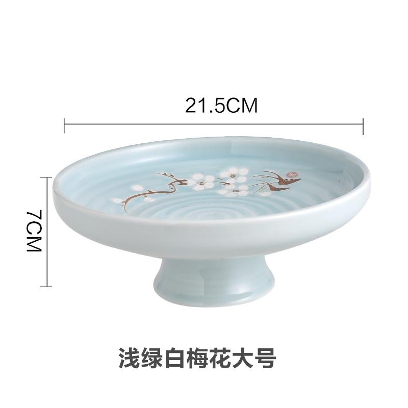 Ceramic Plate Fruit Tray Stilt Refreshment Tray Hand Painted Plum Decoration Plate Dessert Snack Dishes Salad Bowl Tableware