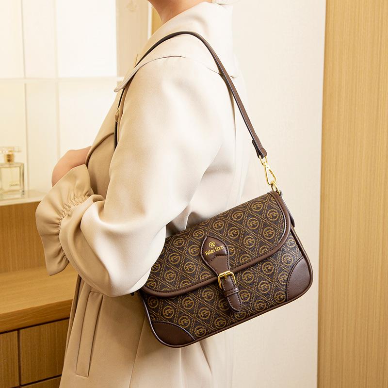 Summer Retro Baguette Bag Mother Women's Bag Light Luxury Classic Printed Underarm Bag One Shoulder Crossbody Bag