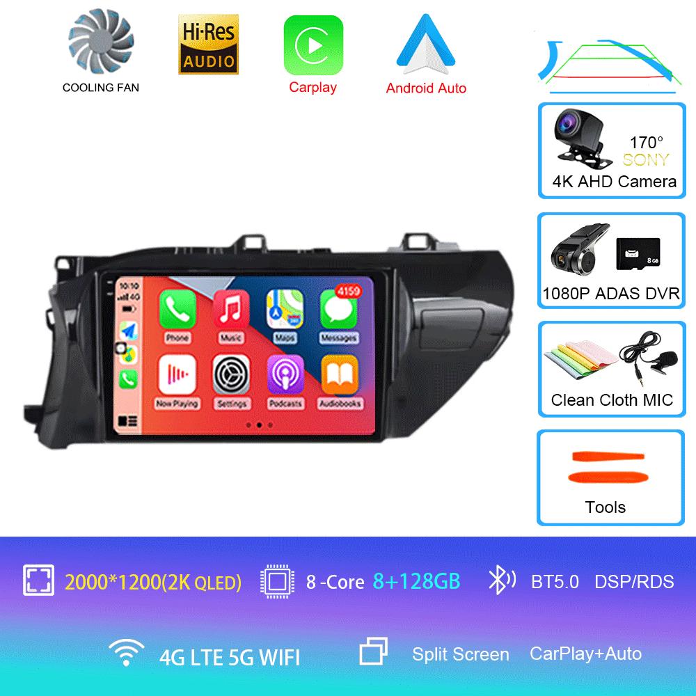 For Toyota Hilux 2016 2017 2018 Car Radio Android 14 Carplay Auto 2K Screen Multimedia Player 2din Autoradio Stereo Head Unit