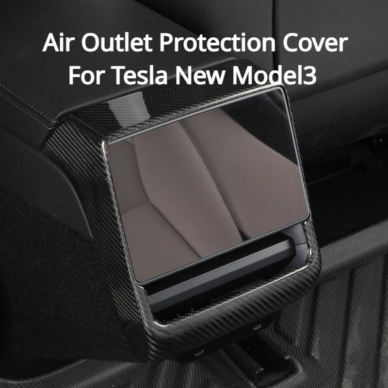 Real Carbon Fiber Rear Air Conditioning Vent Protective Cover For Tesla Model 3 Highland 2024 New Model3 Interior Accessories
