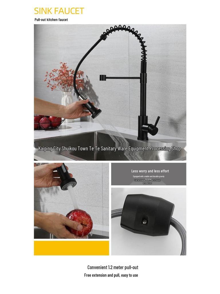 304 Stainless Steel Brushed Gold, Black & White Kitchen Pull-Out Spring Faucet