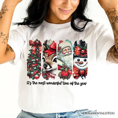 It's Most Wonderful Time Of The Year T‑and Kids Tshirt, Reindeer, Santa, Snowman Vintage Tee for Christmas