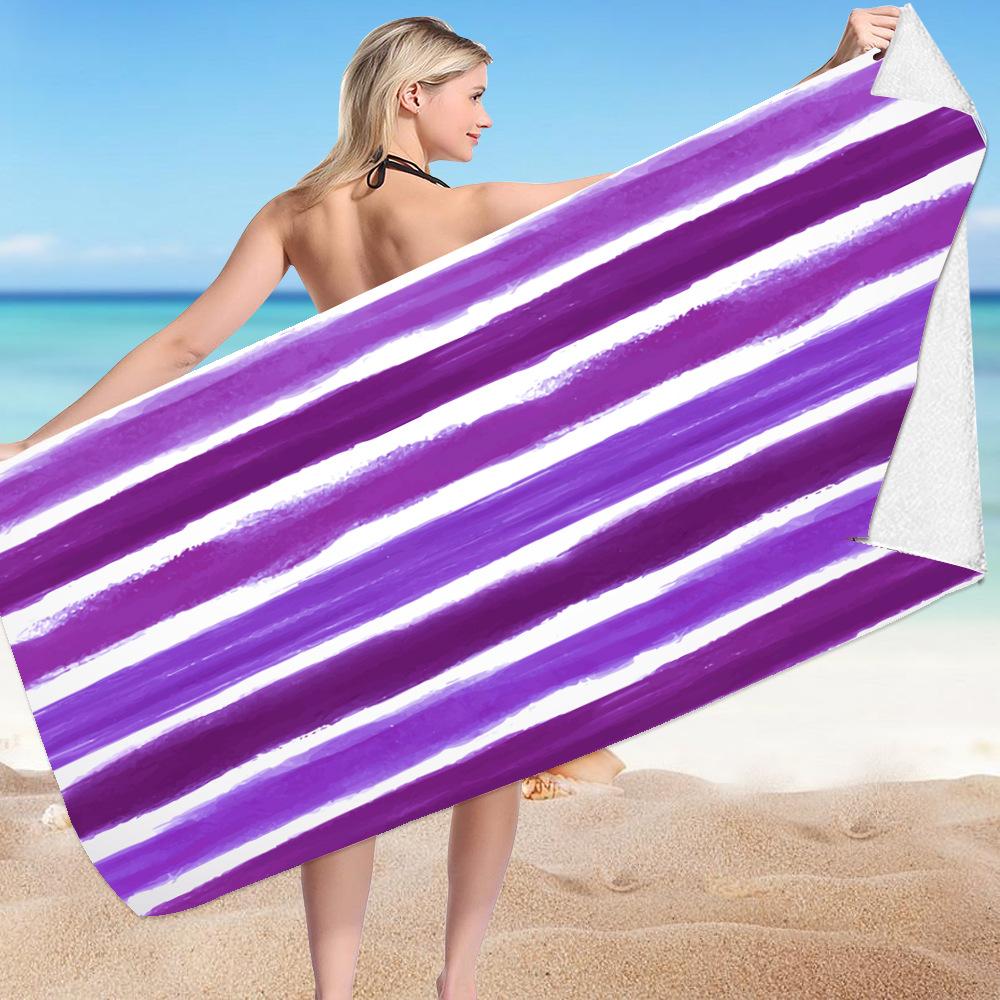 Classic Stripes Collection Digital-printed Polyester Superfine Fiber Double-sided Fleece Beach Vacation Bath Towel, Beach Towel