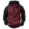 Autumn Winter Fashion Mens Hooded Sweatshirts Lace-Up Drawstring Long Sleeve Loose Hoodies Men Streetwear Vintage Patchwork Hoodies