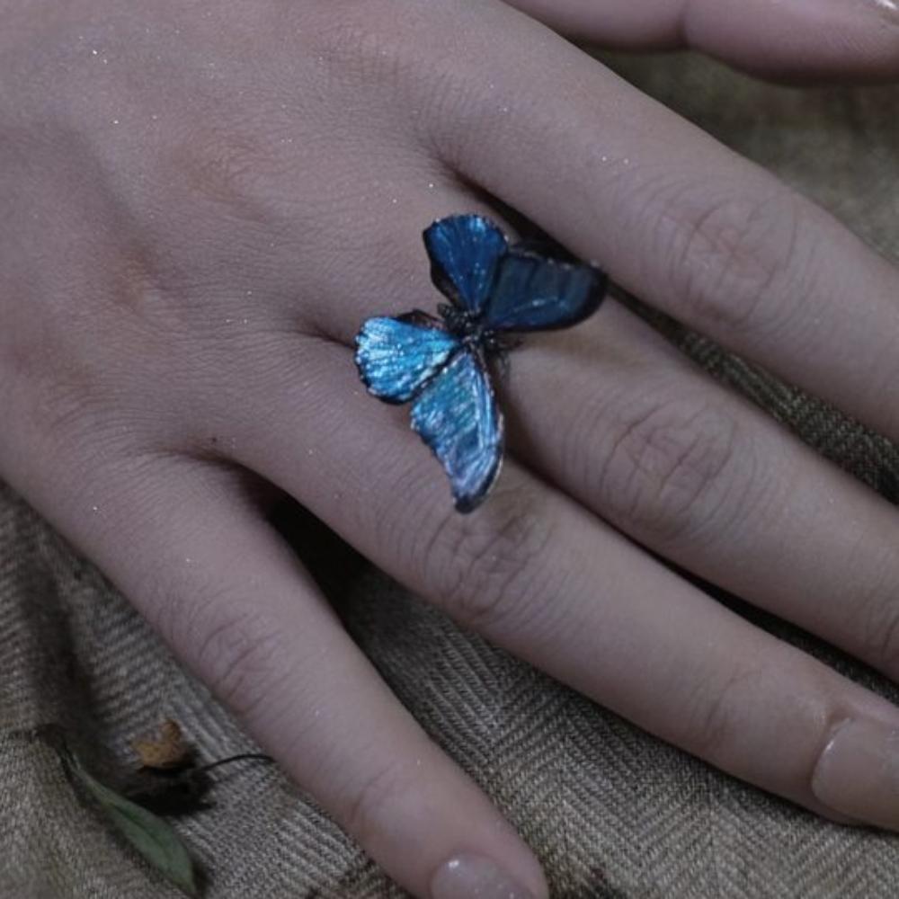 Vintage Realistic Butterfly Ring Shiny Opening Ring Personality Dreamlike Butterfly Ring  Women Men