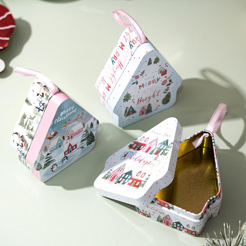 Christmas Decor Tinplate Box Storage Box With Lanyard Candy Biscuit Box Jewelry Storage Party Favors Christmas Tree Decoration