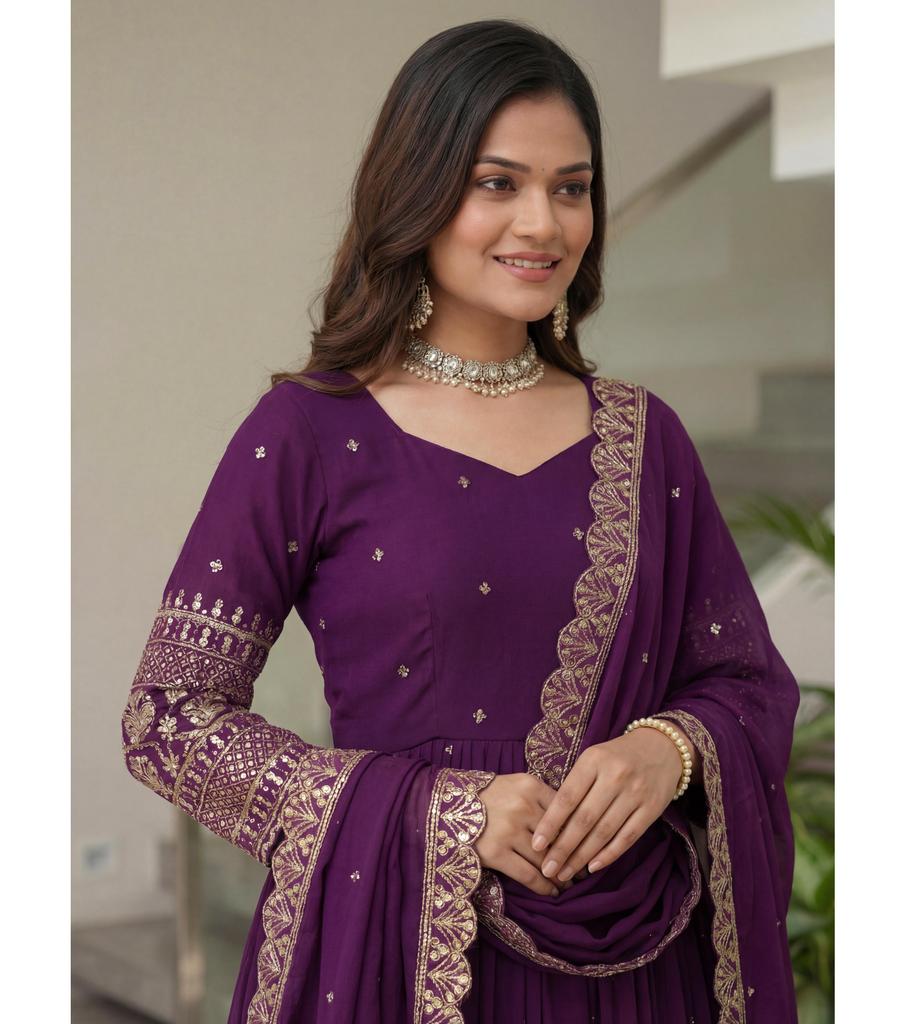 Indian Women Designer Vichitra Silk Gown Bollywood Salwar Kameez Party Wear Anarkali Salwar Suit
